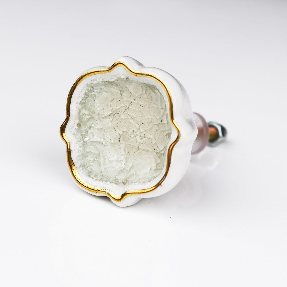 Cream and Gold Ceramic Drawer Knob