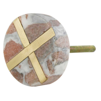 Marble and Brass Cross Drawer Knob