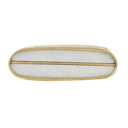 White and Brass Stone Oblong Drawer Knob